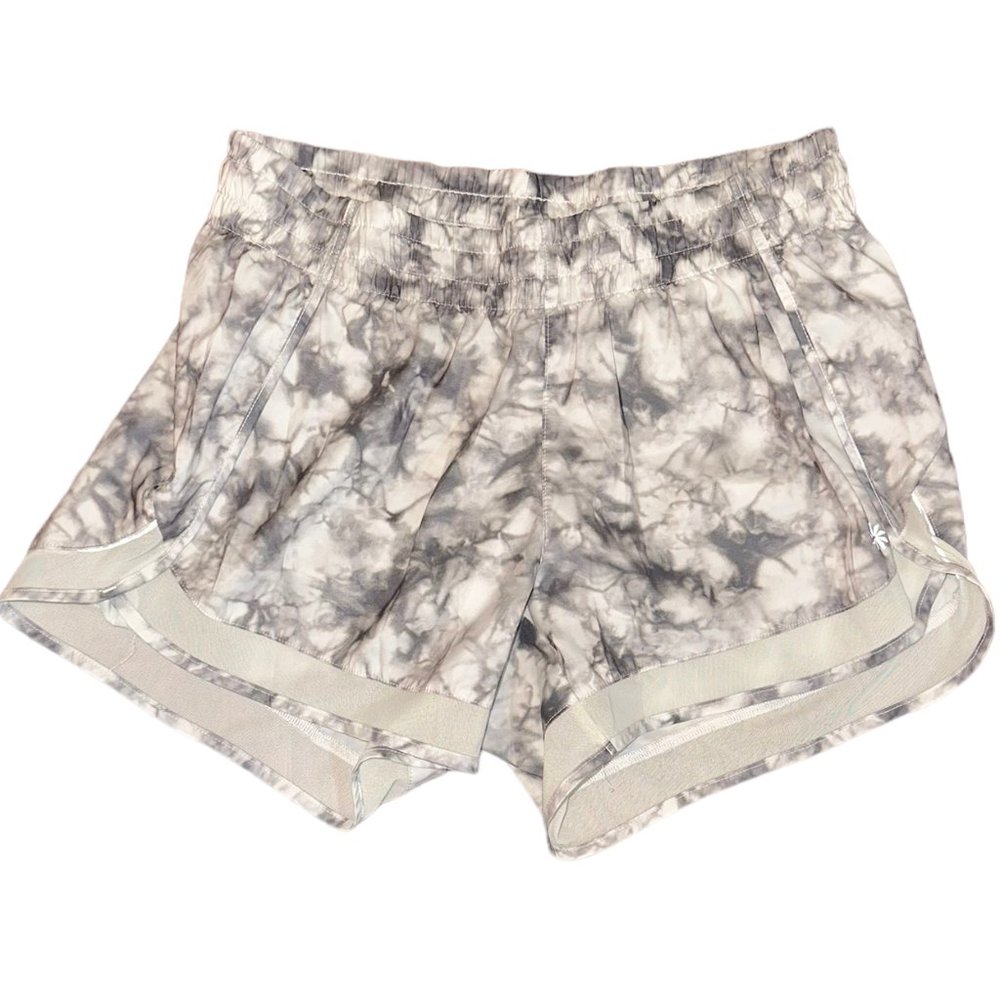 Women's Athleta Racer Run Printed Mesh Tie Dye Shorts‎ White/Grey Size Small